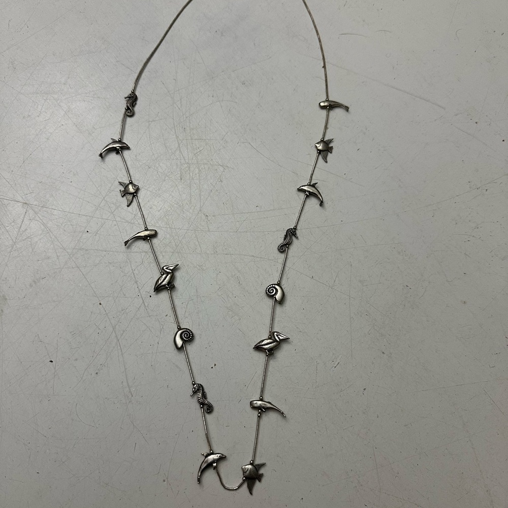 Silver Dolphin and Starfish Necklace